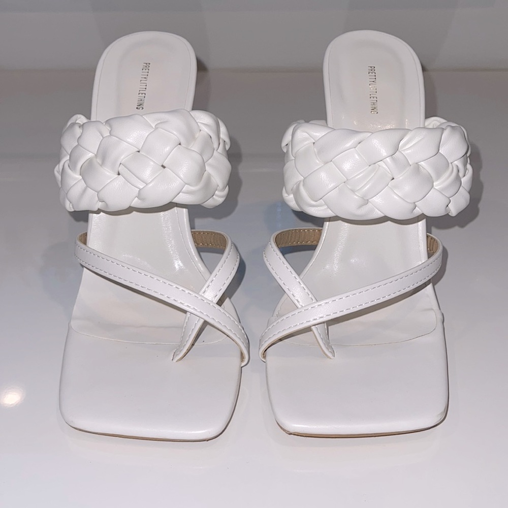 White braided mule heel